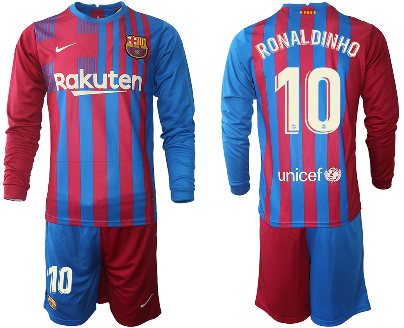 Men 2021-2022 Club Barcelona home red blue Long Sleeve #10 Nike Soccer Jersey